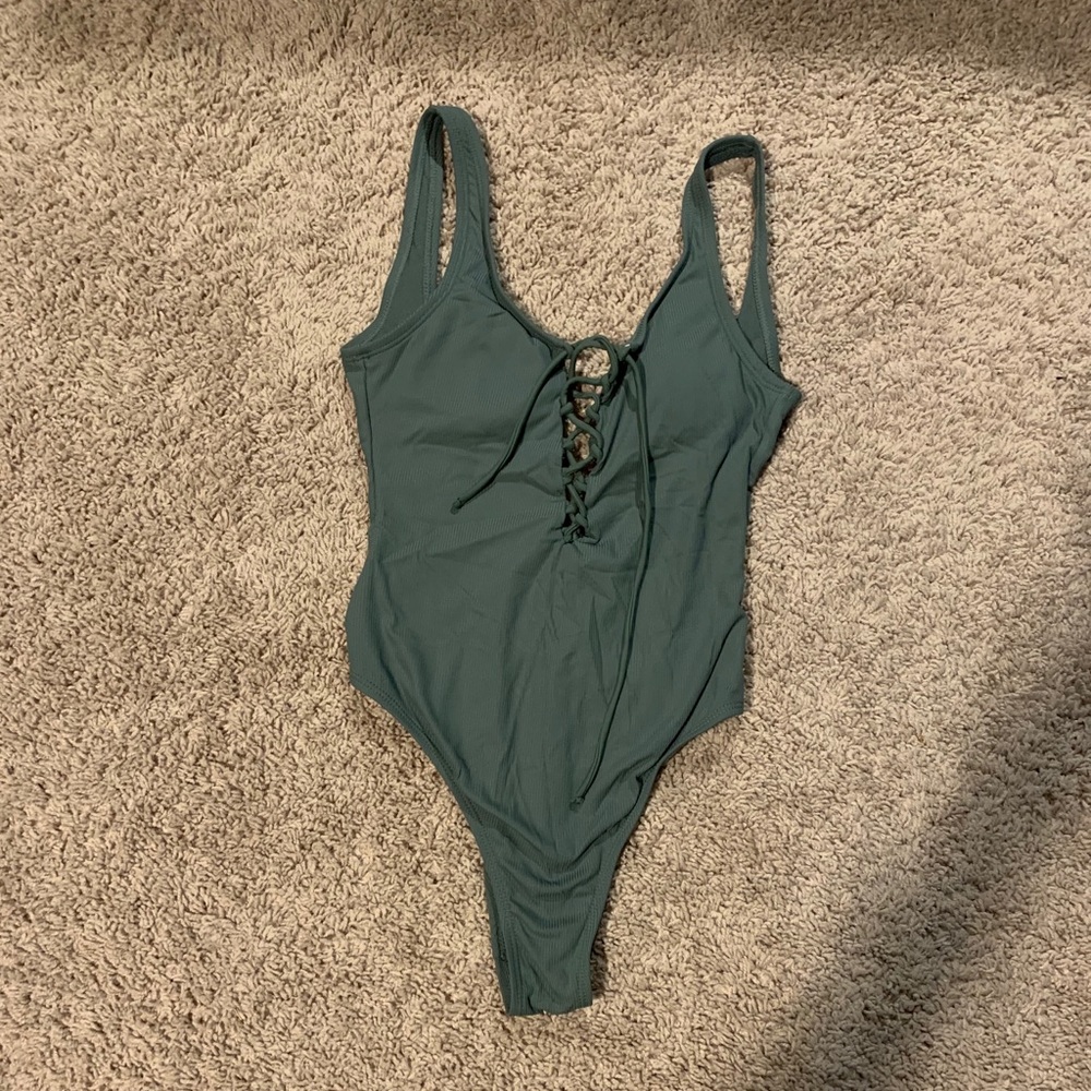 Olive green target one piece bathing suit